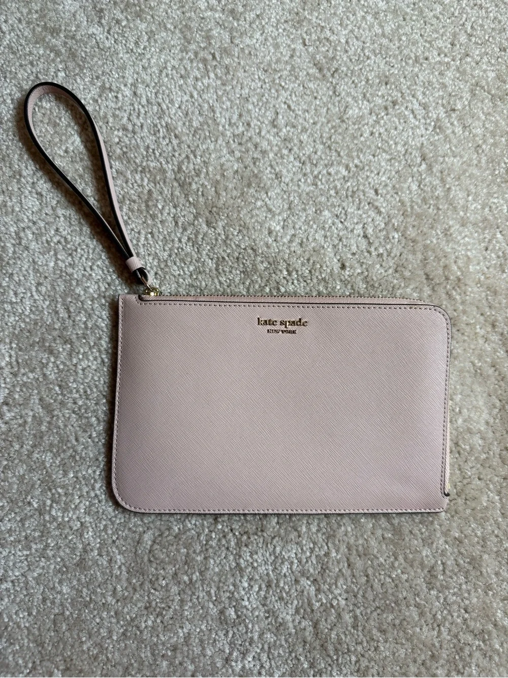 kate spade Light Pink Saffiano Leather Wristlet Clutch with Gold Logo